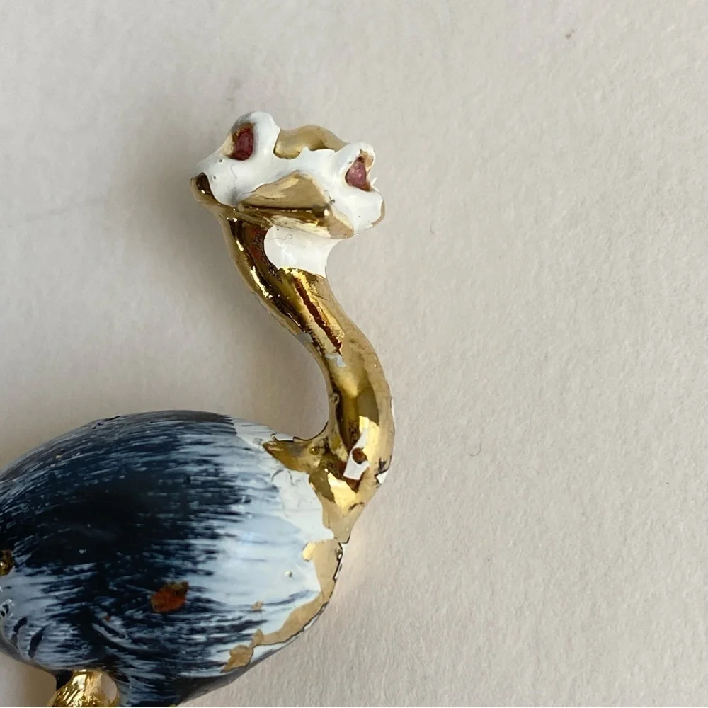 Vintage 60s Gerrys Ostrich Brooch Figural Bird Pin Gold Tone Pink Rhinestone‎